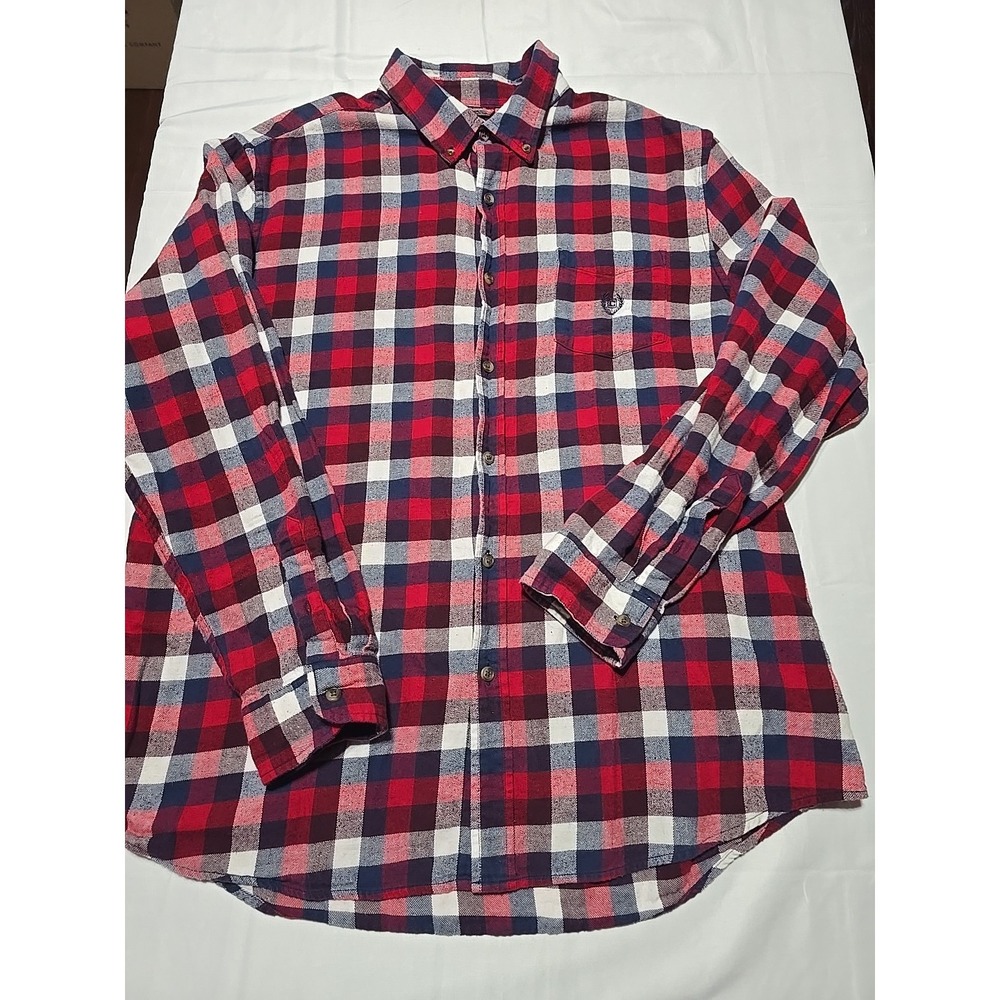 Chaps Ralph Lauren Mens XL Flannel Red Blue Plaid Button Down Long Sleeve Shirt